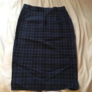 Black & Blue Checkered Print Midi Skirt